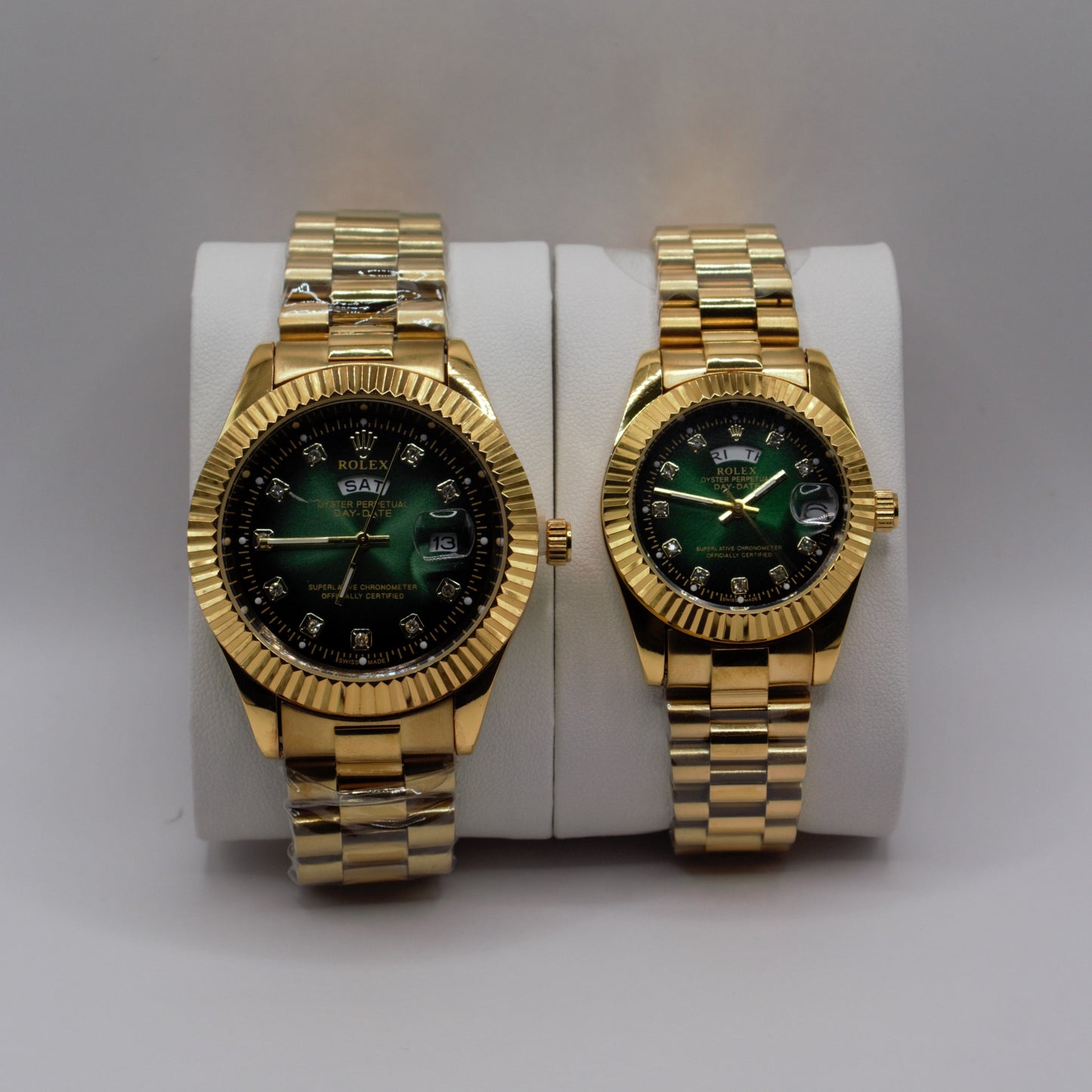 Oyster Perpetual Day-Date Gold Green Dial Couple