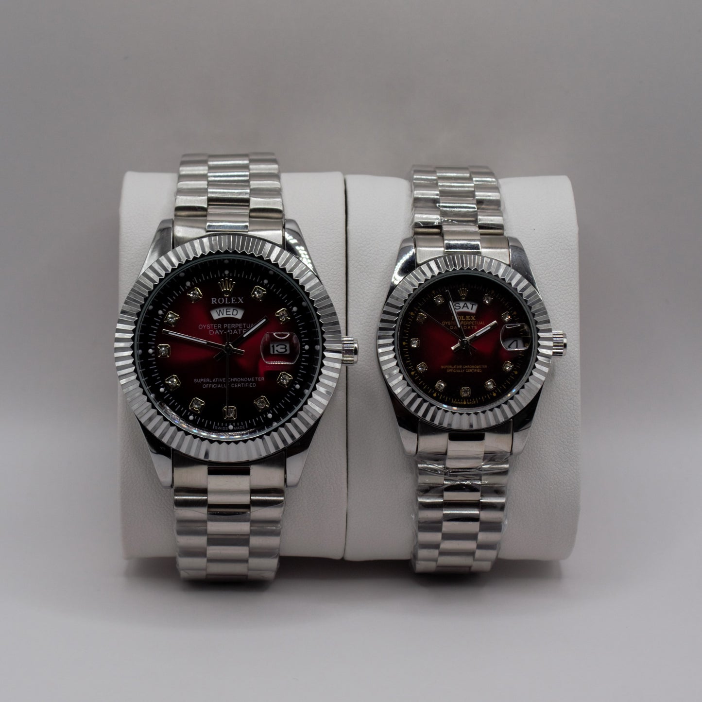 Oyster Perpetual Day-Date Silver Red Dial Couple