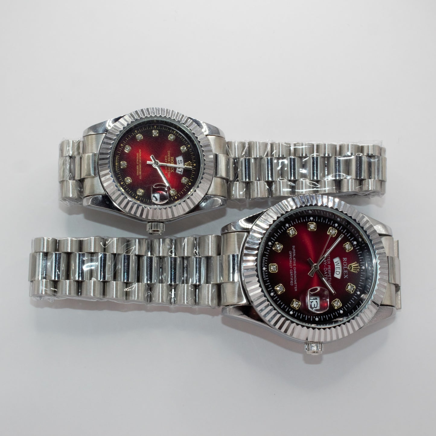 Oyster Perpetual Day-Date Silver Red Dial Couple