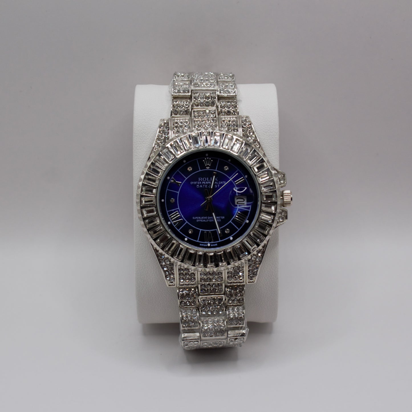 Oyster Perpetual Datejust (Iced Out) Silver Blue Dial - 41mm