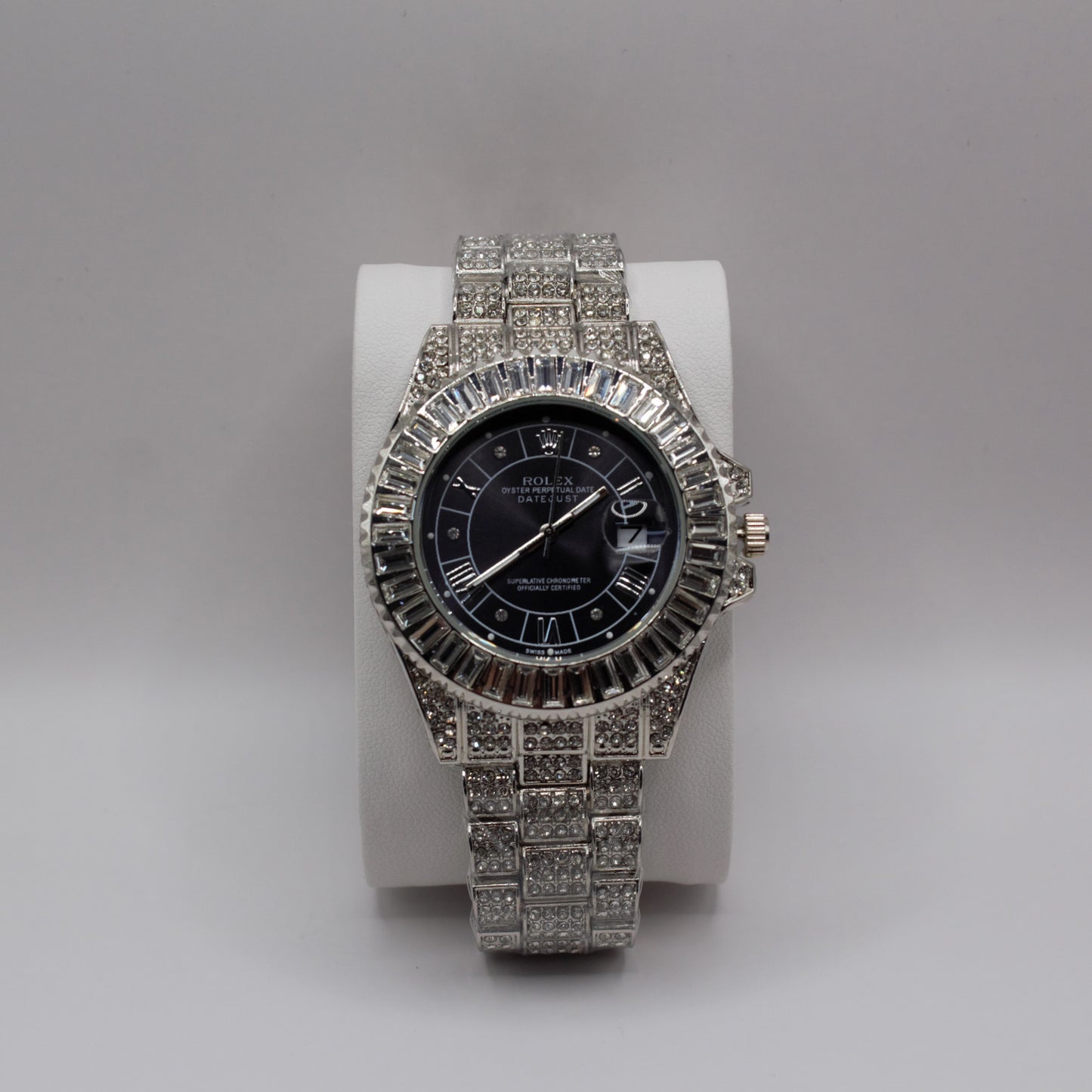 Oyster Perpetual Datejust (Iced Out) Silver Dark Grey Dial - 41mm
