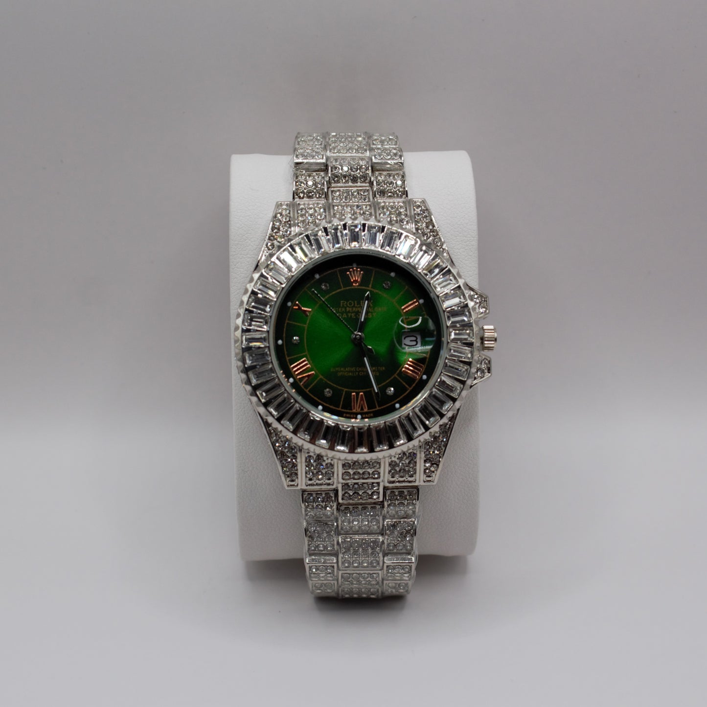 Oyster Perpetual Datejust (Iced Out) Silver Green Dial - 41mm