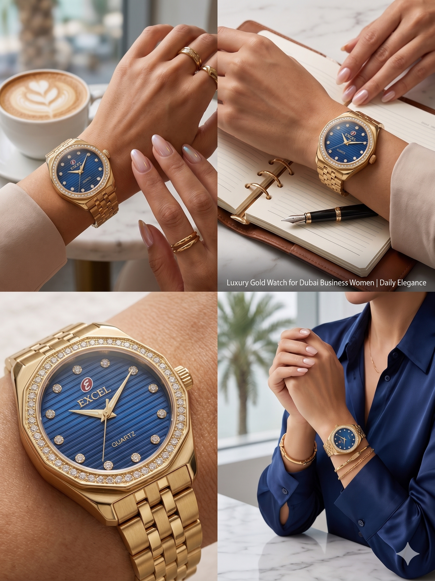 EXCEL OCTAGONAL WITH DIAMONDS EX-2101L BLUE DIAL - WOMEN'S QUARTZ