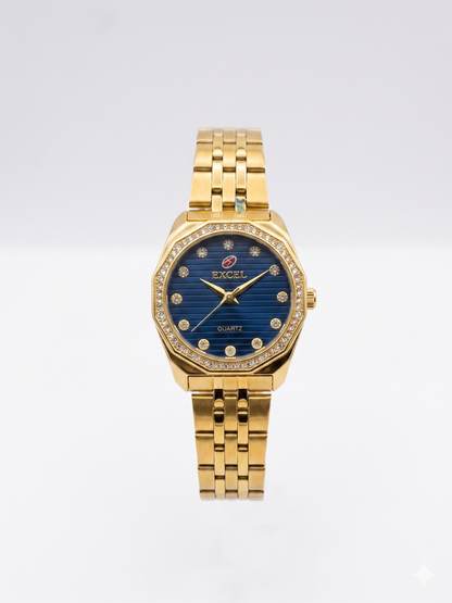 EXCEL OCTAGONAL WITH DIAMONDS EX-2101L BLUE DIAL - WOMEN'S QUARTZ