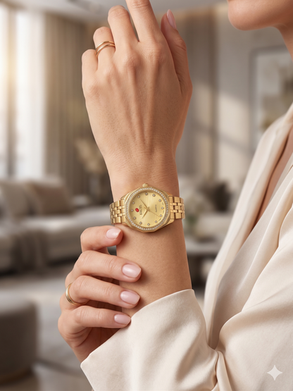 EXCEL OCTAGONAL WITH DIAMONDS EX-2101L GOLD DIAL - WOMEN'S QUARTZ