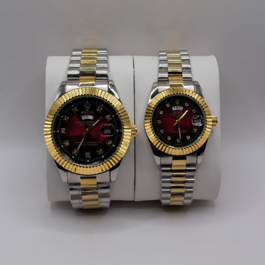 Oyster Perpetual Day-Date Two-Tone Red Dial Couple