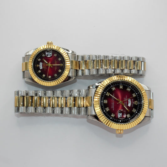 Oyster Perpetual Day-Date Two-Tone Red Dial Couple