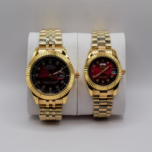Oyster Perpetual Day-Date Gold Red Dial Couple