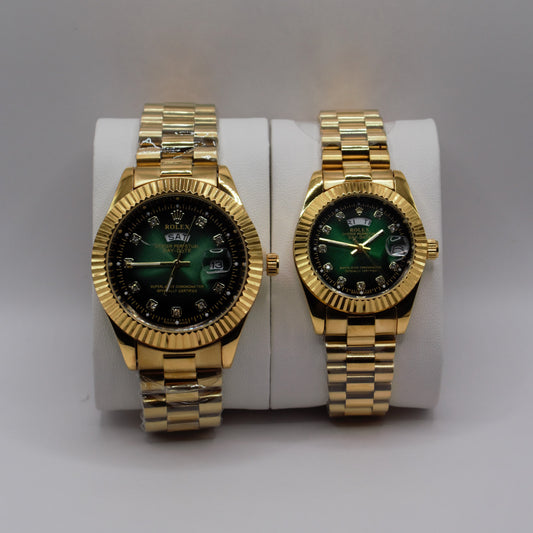 Oyster Perpetual Day-Date Gold Green Dial Couple