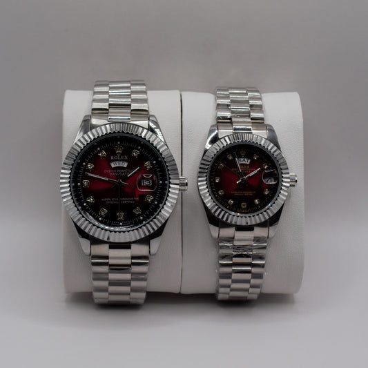 Oyster Perpetual Day-Date Silver Red Dial Couple