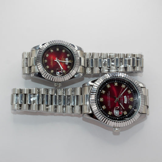 Oyster Perpetual Day-Date Silver Red Dial Couple