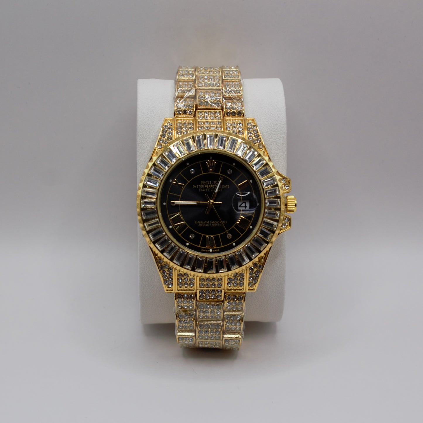 Oyster Perpetual Datejust (Iced Out) Gold Black Dial - 41mm