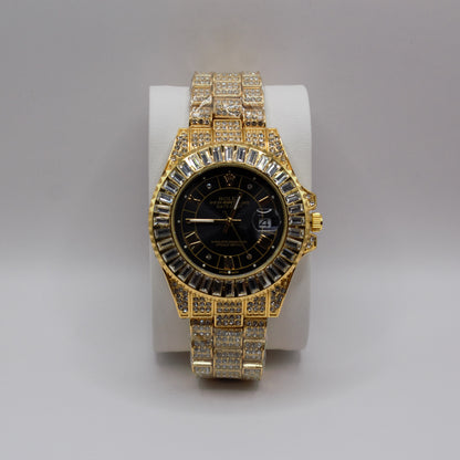 Oyster Perpetual Datejust (Iced Out) Gold Black Dial - 41mm