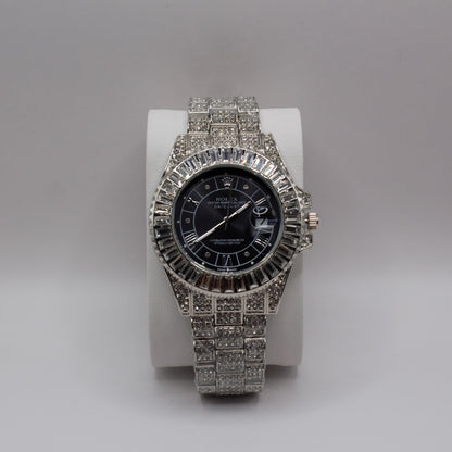 Oyster Perpetual Datejust (Iced Out) Silver Dark Grey Dial - 41mm