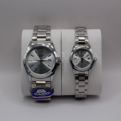 Casio Quartz Date Silver Silver Dial - Couple