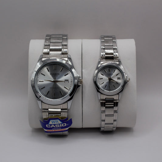 Casio Quartz Date Silver Silver Dial - Couple