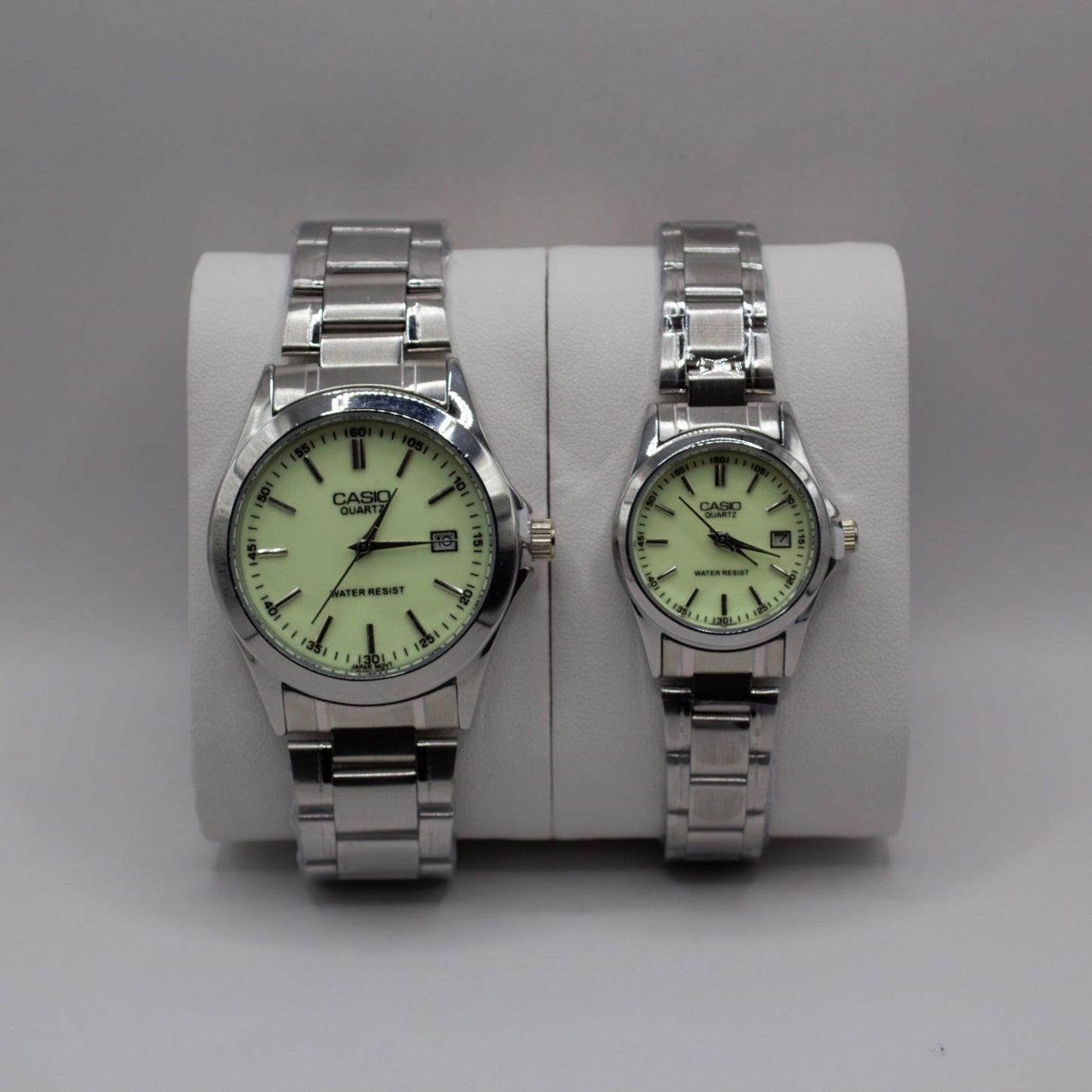 Casio Quartz Date Silver Luminous Dial - Couple