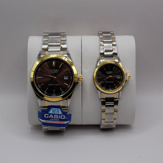 Casio Quartz Date Two-Tone Brown Dial - Couple