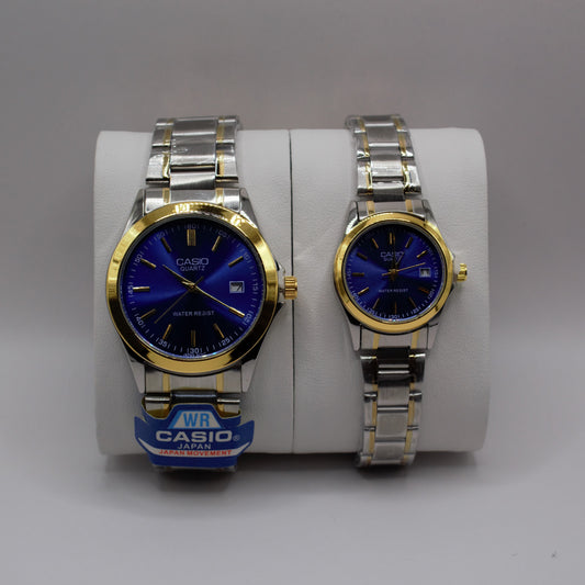 Casio Quartz Date Two-Tone Blue Dial - Couple