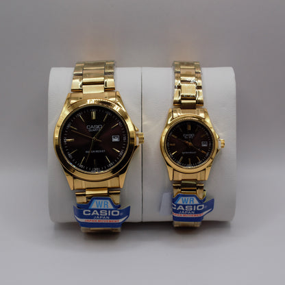 Casio Quartz Date Gold Brown Dial - Couple