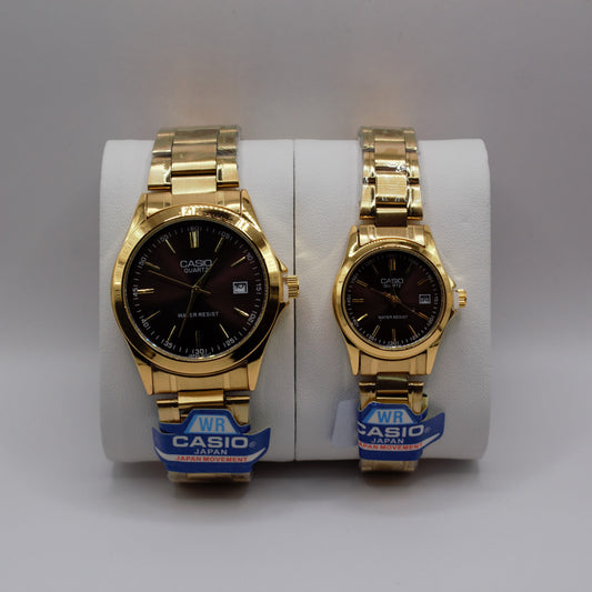 Casio Quartz Date Gold Brown Dial - Couple