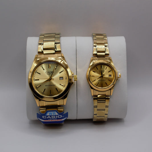 Casio Quartz Date Gold Gold Dial - Couple