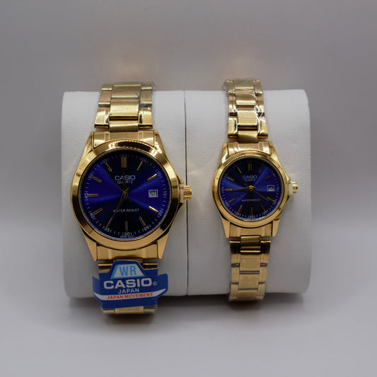 Casio Quartz Date Gold Blue Dial - Couple