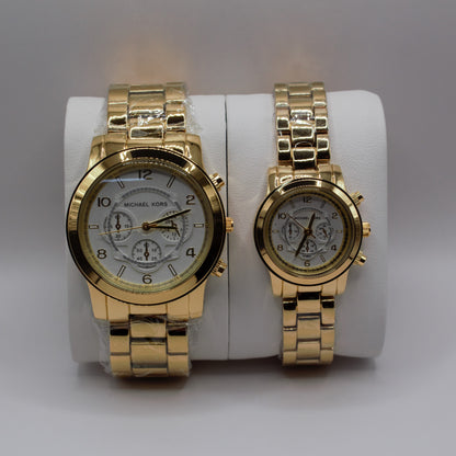 MK Runway Chronograph Gold White Dial - Couple
