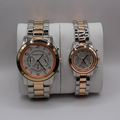 MK Runway Chronograph Two-Tone Rose Gold White Dial - Couple