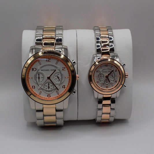 MK Runway Chronograph Two-Tone Rose Gold White Dial - Couple